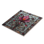 Gebrandschilderd Glas Rood Roze Bloem Tegeltje (Zijkant)
