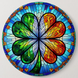 Gebrandschilderd Glas St. Patrick's Day Ierse Klav Ronde Button 6,0 Cm