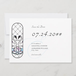 Gebrandschilderd Glas Whimsical Zwanen Waterlelies Save The Date
