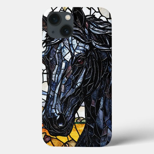 Gebrandschilderd Glas Zwarte Paard Elegantie Case-Mate iPhone Case (Achterkant)