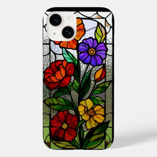 Gebrandschilderd glaspaneel met levendige bloemen Case-Mate iPhone case (Achterkant)