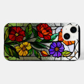 Gebrandschilderd glaspaneel met levendige bloemen Case-Mate iPhone case (Achterkant (horizontaal))