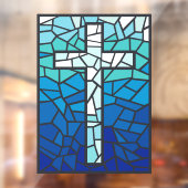 Gebrandschilderd Kruis Blauw Zwart Wit Raamsticker (Vel 2)