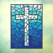 Gebrandschilderd Kruis Blauw Zwart Wit Raamsticker (Vel 3)