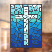 Gebrandschilderd Kruis Blauw Zwart Wit Raamsticker (Vel 2)
