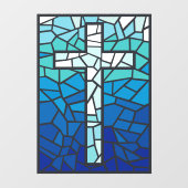 Gebrandschilderd Kruis Blauw Zwart Wit Raamsticker (Vel)