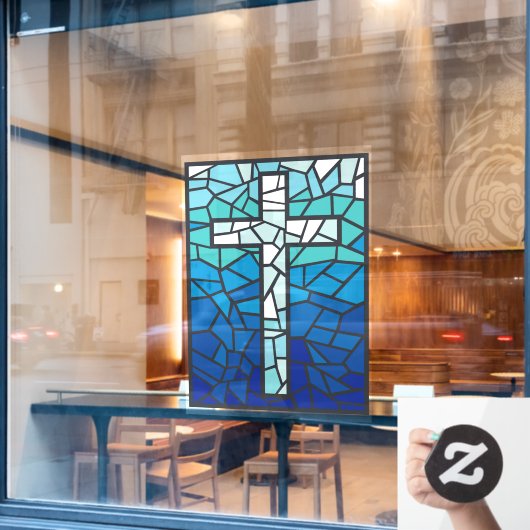 Gebrandschilderd Kruis Blauw Zwart Wit Raamsticker (Cafe Raam)