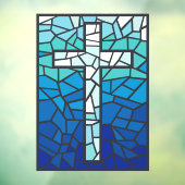 Gebrandschilderd Kruis Blauw Zwart Wit Raamsticker (Vel 3)