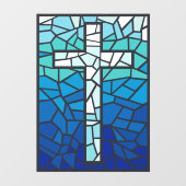Gebrandschilderd Kruis Blauw Zwart Wit Raamsticker (Vel)