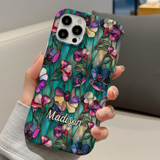 Gebrandschilderd paars bloemmotief Case-Mate iPhone case