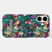 Gebrandschilderd paars bloemmotief Case-Mate iPhone case (Achterkant (horizontaal))