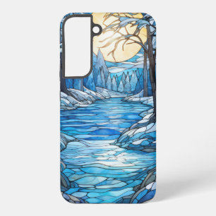 Gebrandschilderd winterlandschap – Bos bij maanlic Samsung Galaxy Hoesje