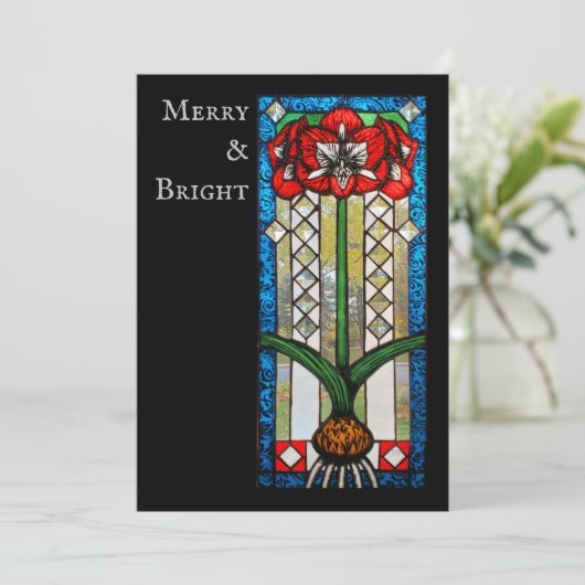 Gebrandschilderde amaryllis Vakantie en Kerstmis Feestdagenkaart (Staand voorkant)