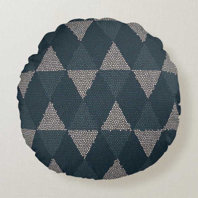 Gebrandschilderde Blauwe Diamant Rond Kussen (Voorkant)