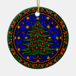 Gebrandschilderde Blauwe Nacht Kerstboom Keramisch Ornament