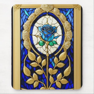 💙 Gebrandschilderde Blauwe Roos Gloeiende Elegant Muismat