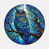 Gebrandschilderde blauwe uil ronde glazen kerstbal glas ornament (Achterkant)