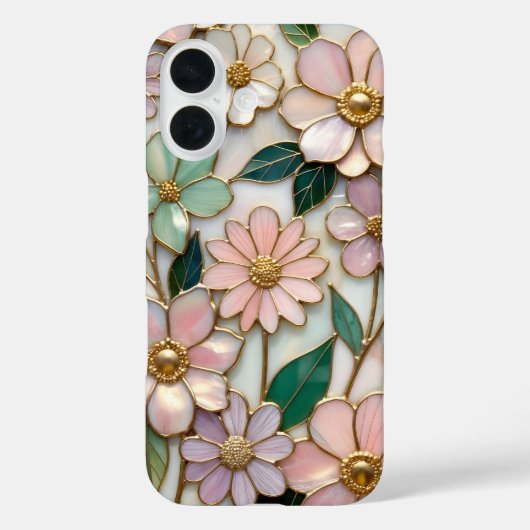 Gebrandschilderde Bloem iPhone Hoes Roze Pastel (Achterkant)