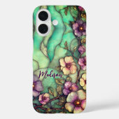 Gebrandschilderde bloemen turquoise Case-Mate iPhone case (Achterkant)