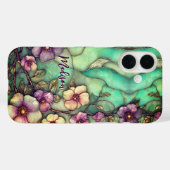 Gebrandschilderde bloemen turquoise Case-Mate iPhone case (Achterkant (horizontaal))