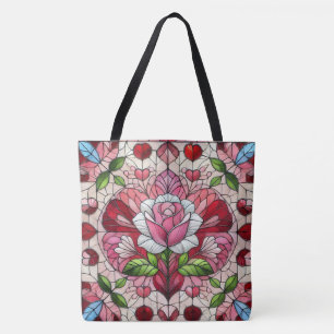 Gebrandschilderde bloemige Valentijnsdag Tote Bag