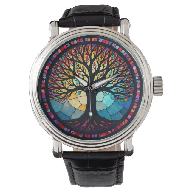 Gebrandschilderde Boom des Levens Horloge (Voorkant)