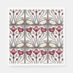 Gebrandschilderde Elegante Rode Bloemen Servet