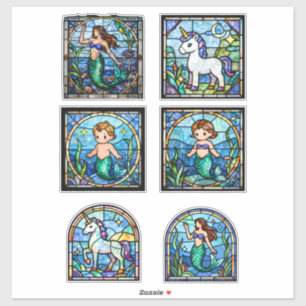 Gebrandschilderde Fantasy Sticker Set – Zeemeermin