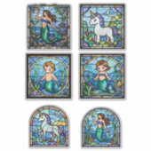 Gebrandschilderde Fantasy Sticker Set – Zeemeermin (Voorkant)