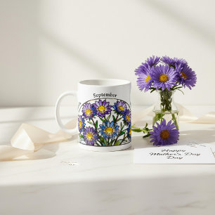 Gebrandschilderde Geboortebloem September Aster Na Koffiemok