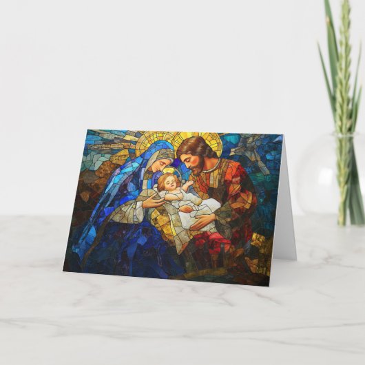 Gebrandschilderde Geboortescène Kerstmis Kaart (Voorkant)