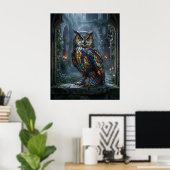 Gebrandschilderde Glas Uil Maneschijn Poster (Thuiskantoor)