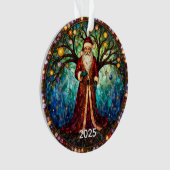 Gebrandschilderde glazen Kerstman Levensboom Ornament (voorkant)