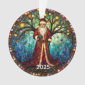 Gebrandschilderde glazen Kerstman Levensboom Ornament (voorkant)