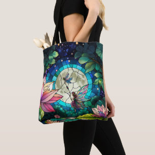 Gebrandschilderde glazen kleine fee met libel tote bag