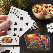 Gebrandschilderde glazen paddenstoelen Zonsopgang Pokerkaarten (Insitu)