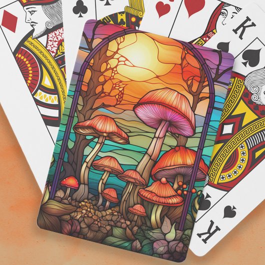 Gebrandschilderde glazen paddenstoelen Zonsopgang Pokerkaarten