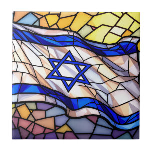 Gebrandschilderde Israël-vlag Mozaïek Judaica Kuns Tegeltje