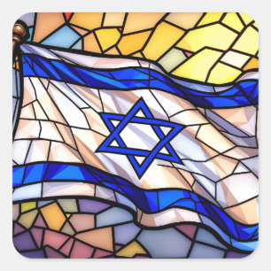 Gebrandschilderde Israël-vlag Mozaïek Judaica Kuns Vierkante Sticker