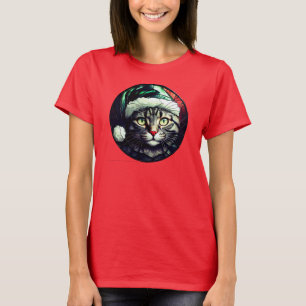 Gebrandschilderde Kerstmis Grijze Lapjeskat in Gro T-shirt