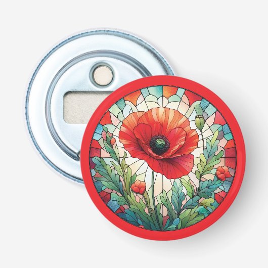 Gebrandschilderde klaproos button flesopener (Voorkant)