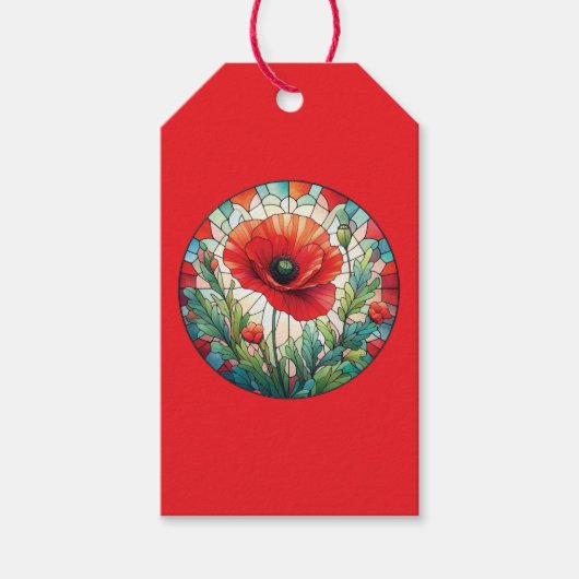 Gebrandschilderde klaproos cadeaulabel (Voorkant)