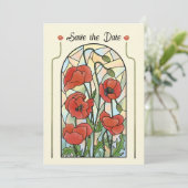 Gebrandschilderde klaprozen save the date kaart (Staand voorkant)