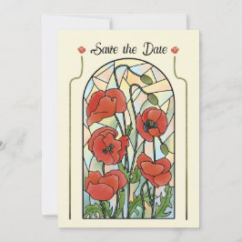 Gebrandschilderde Klaprozen Save the Date Kaart