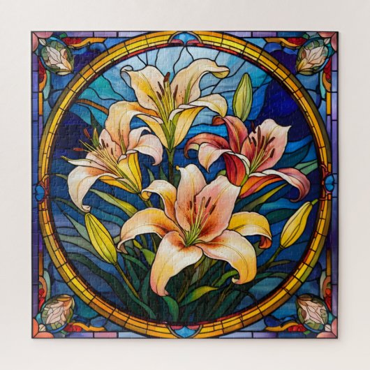 Gebrandschilderde lelies legpuzzel (Verticaal)