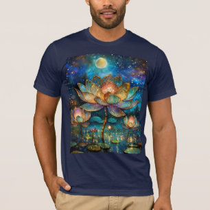 Gebrandschilderde lotusbloemen in het maanlicht t-shirt
