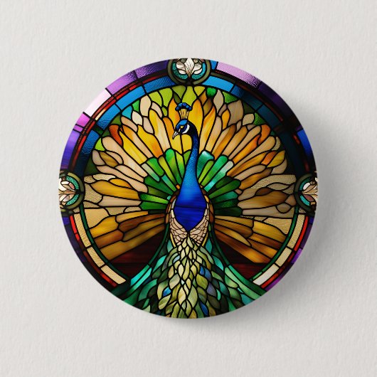 Gebrandschilderde Pauw Ronde Button 5,7 Cm (Voorkant)
