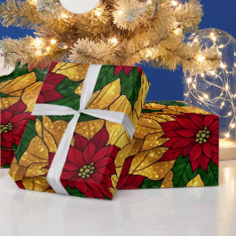 Gebrandschilderde Poinsettia Elegante Kerstmis Cadeaupapier
