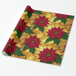 Gebrandschilderde Poinsettia Elegante Kerstmis Cadeaupapier