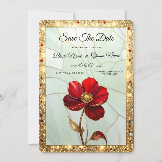 Gebrandschilderde rode bloem Save-the-Date Save The Date (Voorkant)
